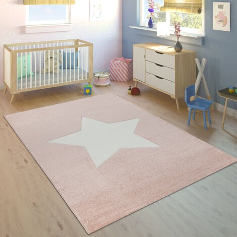 Paco Home Alfombra Habitación Infantil Niña Moderna Gran Estrella En Rosa  Pastel Y Blanco 80x150 cm