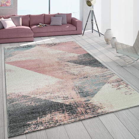 Paco Home Alfombra De Salón Pelo Corto Colorida Abstracta Diseño Geométrico Colores Pastel 120x170 cm