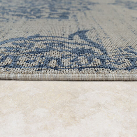 Paco Home Alfombra Interior Y Exterior Balcon Terraza Motivo Oriental Con  Ribete Azul 60x100 cm