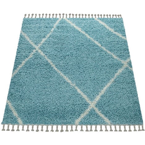 Alfombra pelo corto alfombra salón diseño lineas rombos colores lisos azul