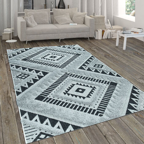 Paco Home Alfombra Salon De Habitacion Cocina Exterior Terraza Jardin Etnica Geometrico 3D 80x150 cm, Negro (1/4)