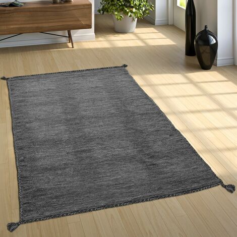Paco Home Alfombra Natural Salón Con Flecos, Moderna Tejida A Mano Kilim, 100 % Algodón 160x220 cm, Gris