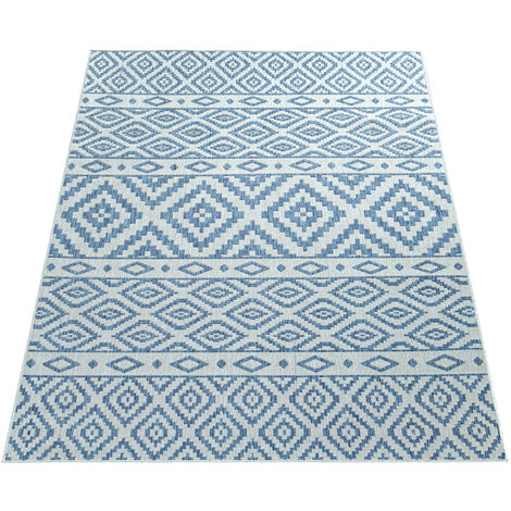 Paco Home Alfombra Interior Y Exterior Balcon Terraza Motivo Oriental Con  Ribete Azul 60x100 cm