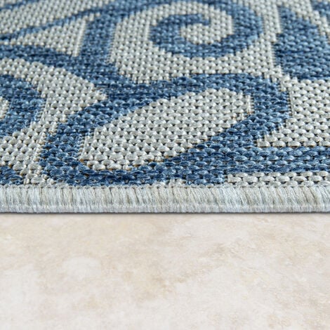 Paco Home Alfombra Interior Y Exterior Balcon Terraza Motivo Oriental Con  Ribete Azul 60x100 cm