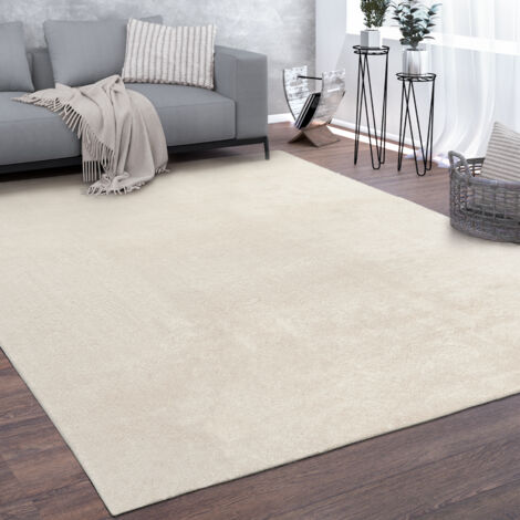 Paco Home Alfombra Salón Pelo Corto Lavable Monocolor Moderna Suave Crema 140x200 cm