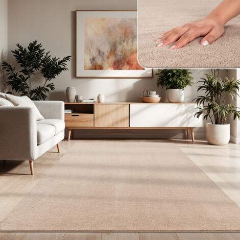 Paco Home Alfombra Moderna para Salón a Pelo Corto Lavable Suave Uni Efecto Piel Antideslizante 160x220 cm, Beige