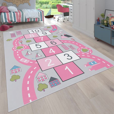 the carpet Happy Life - Alfombra infantil (lavable, 200 x 290 cm), color  gris
