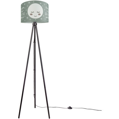 Paco Home Luminaria Habitación Infantil Lámpara De Pie  Con Luna Deco Lámpara Pie E27  Tres Patas Negro,  Gris (Ø38 cm)