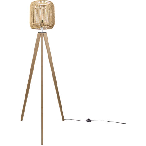 Paco Home Lumin. De Pie Moderna Salón Dormitorio Ratán Boho Cesto Luminaria De Pie E27 Beige (Ø28 cm), Lámpara de piso de madera (1/5)