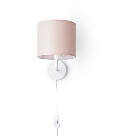 Paco Home Lámpara De Mesa Mural Salón Dormitorio Pantalla De Tela Uni Lámpara de pared - Blanco, Beige (Ø18 cm)