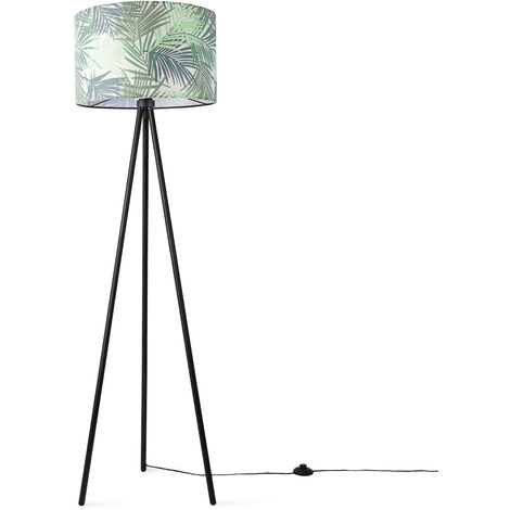 Paco Home Luminaria De Pie Salón Dormitorio E27 Naturaleza Diseño Floral Palmera Verde (Ø455cm),  Lámpara de pie - Negro