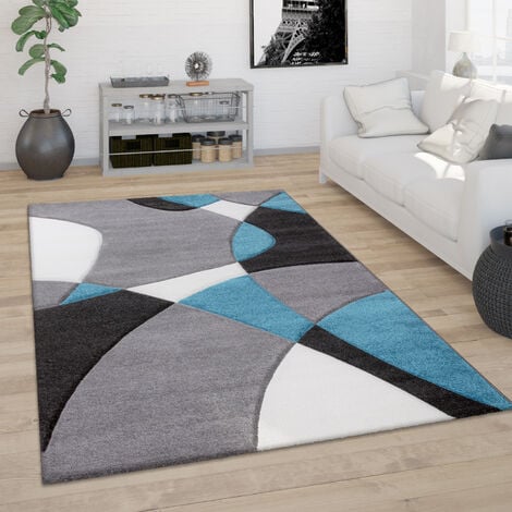 Paco Home Alfombra moderna con bordes geométricos, color gris turquesa con  corte de contorno, tamaño: 3'11 x 5'7