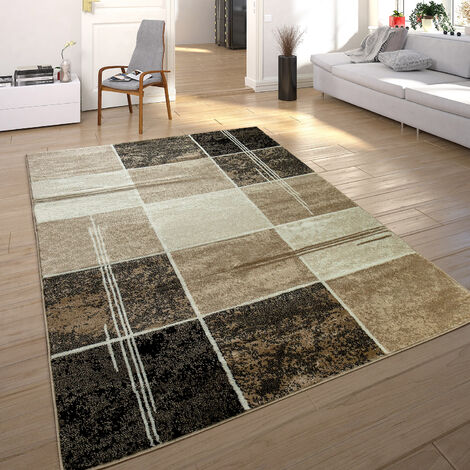 Paco Home Alfombra De Salón Moderna De Diseño De Velour Corto A Cuadros  Marrón Y Beige 60x100 cm