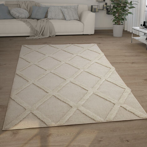 Paco Home Alfombra Salón Pelo Largo Shaggy Efecto 3D Étnica Boho Vintage Suave 80x150 cm, Crema 5