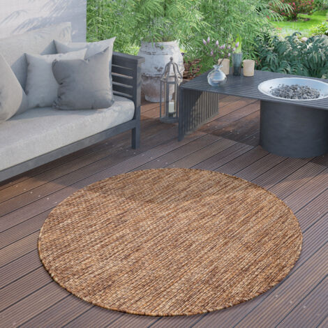 Paco Home Alfombra Exterior Redonda Intemperie Balcón Terraza Cocina Motivo Monocolor 80 cm redon, Café