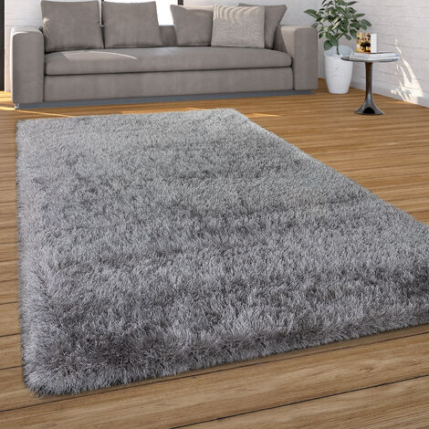 Paco Home Alfombra Salon De Habitacion Pelo Largo Lisa Felpa Moderna Gris, Ø 200 cm redon