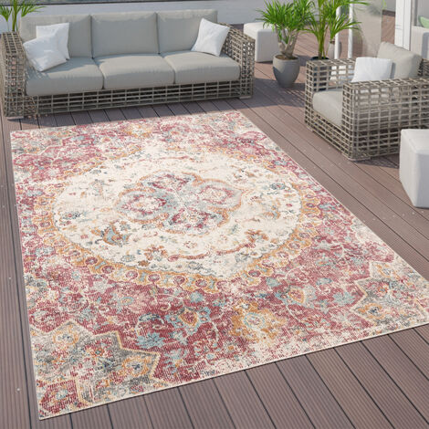 Paco Home Alfombra Interior Y Exterior Balcon Terraza Oriental Vintage  Coral Rosa Beige 60x100 cm