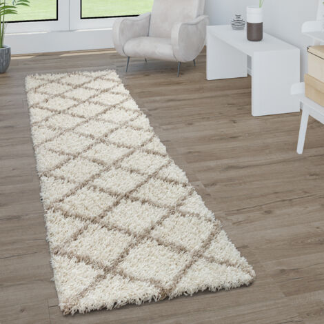Paco Home Alfombra De Pelo Largo, Suave Salón Shaggy Estilo Escandinavo Motivo De Rombos 80x150 cm, Beige-Crema (1/5)