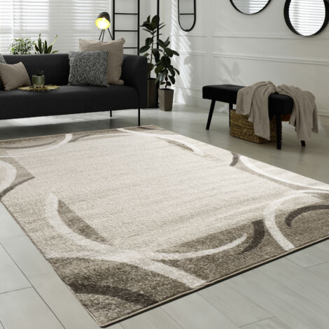 Paco Home Alfombra De Diseño Para Sala De Estar Con Cenefa Beige Negro Crema Moteado 60x100 cm
