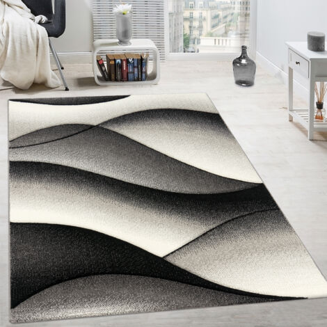 Paco Home Alfombra De Diseño Moderna Con Ondas Abstractas Contorneada En Gris Antracita 60x110 cm