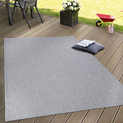 Paco Home Alfombra Interior Y Exterior Tejido Liso Terrazas Aspecto Natural Gris 120x160 cm