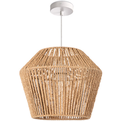 Paco Home Lámpara De Suspensión Mesa Comedor Colgante Lámpara E27 Papel Boho Ratán Lámpara colgante - Blanco, Naturaleza (Ø33cm)