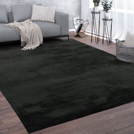 Paco Home Alfombra Salón Pelo Corto Lavable Monocolor Moderna Suave Negras 140x200 cm (1/5)