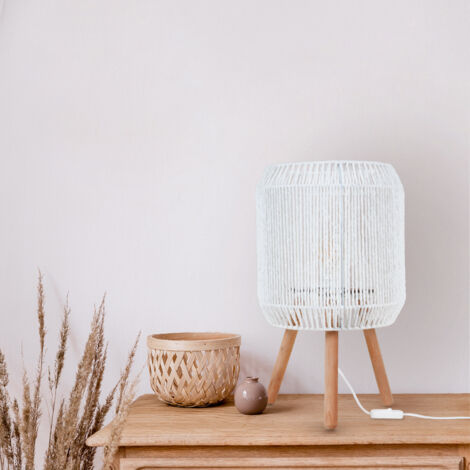 Paco Home Lampada Da Terra Moderna – Stile Boho Effetto Rattan – Soggiorno E Camera Da Letto – Bianco, Paralume Bianco 33 Cm - 5
