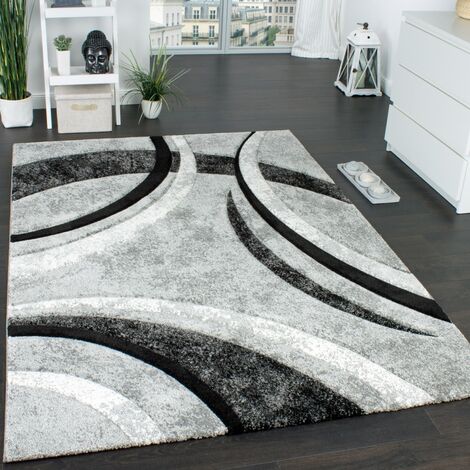 Paco Home Alfombra De Diseño Con Ribetes Estampado Con Rayas Gris Negro Crema Moteada 120x170 cm