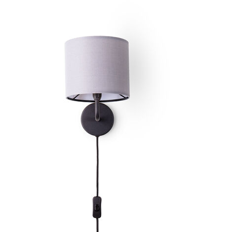 Paco Home Lámpara De Mesa Mural Salón Dormitorio Pantalla De Tela Uni Lámpara de pared - Negro, Gris (Ø18 cm)