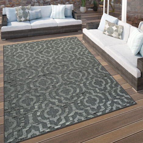 Paco Home Alfombra Interior Exterior Moderna Terraza Étnica Ribete Intemperie Gris Ø 200 cm redon