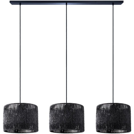 Paco Home Lámpara Suspensión Mesa Comedor Cesto Boho Colgante Lámpara E27 Ratán Lámpara colgante - Negro, Negro (Ø27cm)