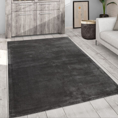 Paco Home Alfombra Salón Vintage Pelo Corto Hecha A Mano Motivo Moderno Monocolor 80x150 cm, Gris (1/5)