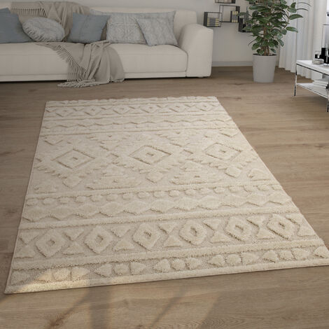 Paco Home Alfombra Salón Pelo Largo Shaggy Efecto 3D Étnica Boho Vintage Suave 80x150 cm, Crema 6
