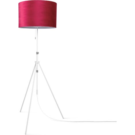 Paco Home Lámpara De Suspensión Lámpara De Pie Trípode Salón Pantalla Terciopelo Monocolor E27 Rojo Blanco (Ø45.5 cm), Lámpara de pie Tipo 2 - Blanco