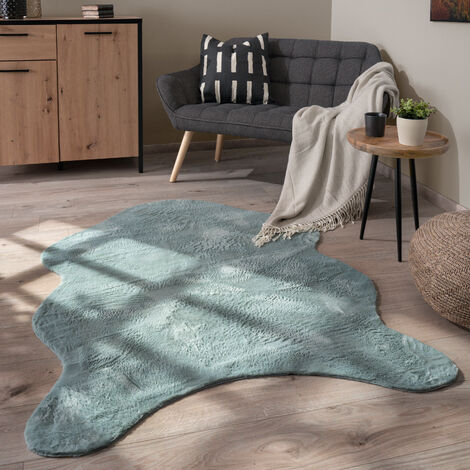Paco Home Alfombra Salón Pelo Corto Monocolor Moderna Forma Imitación Piel Sintética Suave Turquesa, 60x90 cm Fur shape (en)