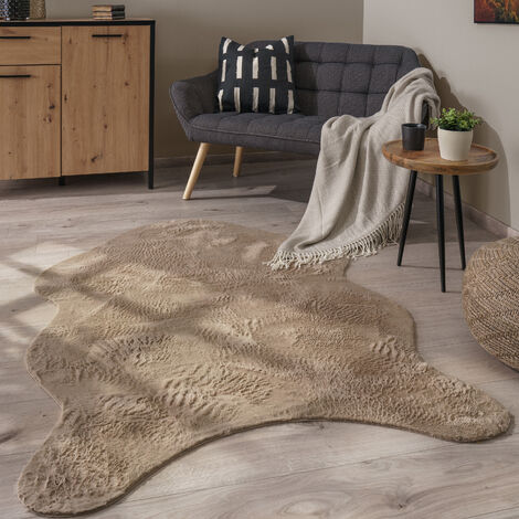 Paco Home Alfombra Salón Pelo Corto Monocolor Moderna Forma Imitación Piel Sintética Suave Beige, 100x200 cm Fur shape (en)