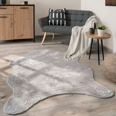 Paco Home Alfombra Salón Pelo Corto Monocolor Moderna Forma Imitación Piel Sintética Suave Gris, 80x120 cm Forma de piel