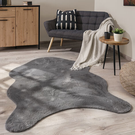 Paco Home Alfombra Salón Pelo Corto Monocolor Moderna Forma Imitación Piel Sintética Suave Antracita, 80x120 cm Forma de piel