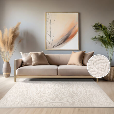 Paco Home Alfombra Salon De Habitacion Cocina Exterior Terraza Jardin Nordica Boho Chic 200x290 cm, Crema 3