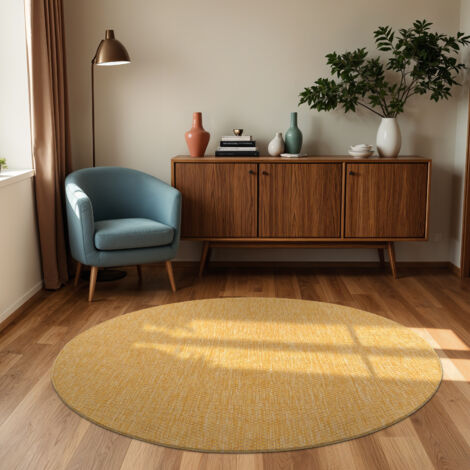 Paco Home Alfombra Exterior Interior Balcón Terraza Alfombra Cocina Monocolor Jaspeado Amarillo, 80 cm redon