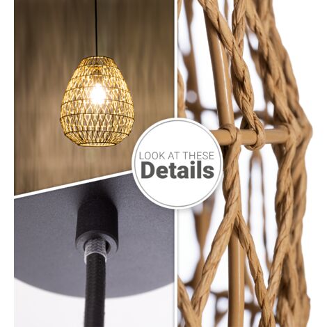 Paco Home Lampada Da Terra Moderna Effetto Rattan - Stile Boho Con Paralume Beige/Bianco, Base In Legno, Attacco E27