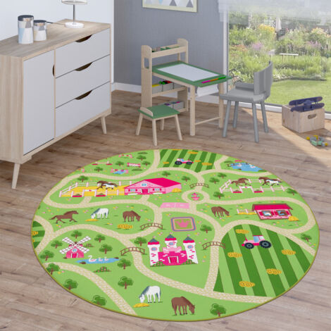 Paco Home Alfombra Infantil Redonda Habitación Infantil Alfombra Juego Carreteras Moderna Verde, Ø 160 cm redon (1/5)