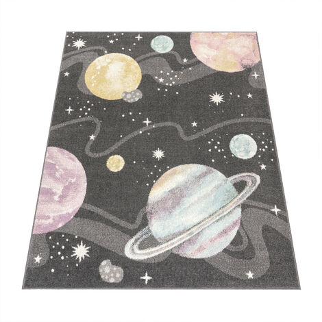 Alfombra infantil pelo corto diseño planeta espacio luna alfombra habitación  infantil blanco