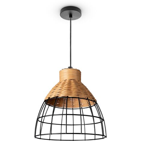 Paco Home Ratán Lámpara Colgante Salón Luminaria Mesa Bohemia Jaula Mesilla Metal Lámpara colgante - Tipo 2, Beige (Ø22 cm)