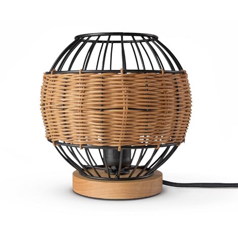 Paco Home Ratán Lámpara Colgante Salón Luminaria Mesa Bohemia Jaula Mesilla Metal Beige (Ø20 cm), Lámpara de mesa - Tipo 5