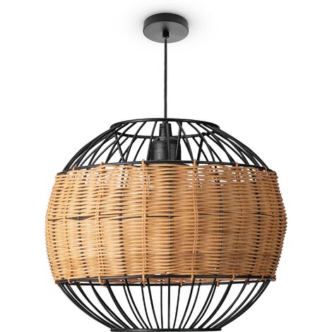 Paco Home Ratán Lámpara Colgante Salón Luminaria Mesa Bohemia Jaula Mesilla Metal Naturaleza (Ø30cm), Lámpara colgante - Tipo 3