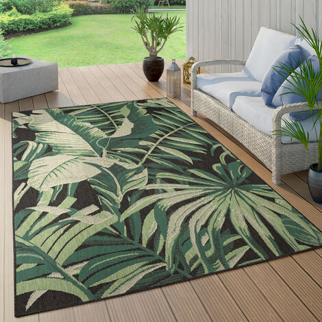 Paco Home Alfombra Salon Jardin Hojas De Palmera Jungla Floral Motivo Boho Chic Verde 140x200 cm, Negro 5
