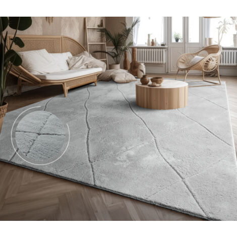 Alfombra De Salón Pelo Corto Efecto 3D - Perfil Contorneado, Tamaño 60x110 Cm, Color Gris, Apta Para Suelos Radiantes