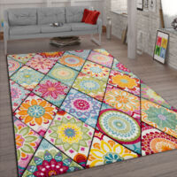 Paco Home Alfombra Salón Moderna Pelo Corto Diseño Retro Motivo Mandala 3D  Colorida 80x150 cm